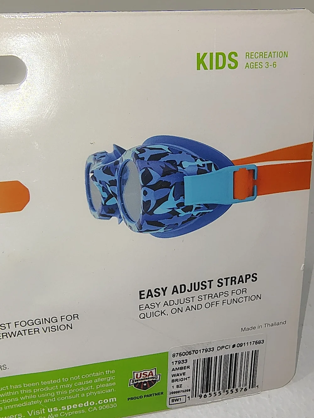 Speedo Kids Glide Print Swim Goggles Amber Wave Bright,Ages 3-6 Best Fit New NWT
